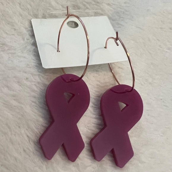 Breast cancer awareness leopard cheetah print ribbon earrings - Picture 2 of 3